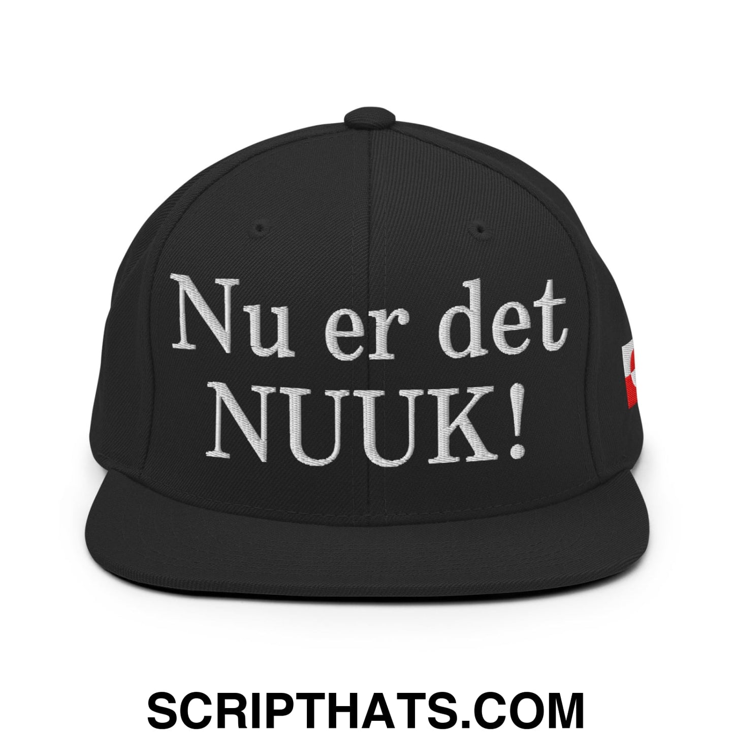 Nu er det NUUK! Greenland Flag Embroidered Flat Bill Brim Snapback Hat Black