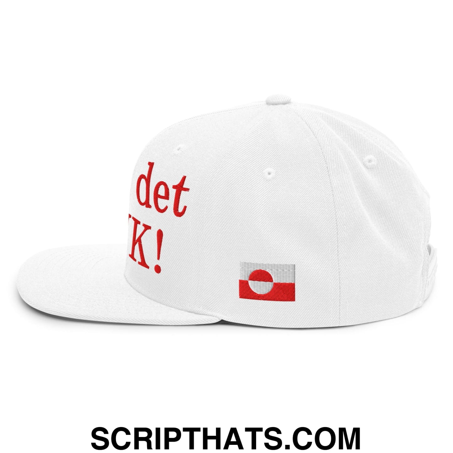 Nu er det NUUK! Greenland Flag Embroidered Flat Bill Brim Snapback Hat White