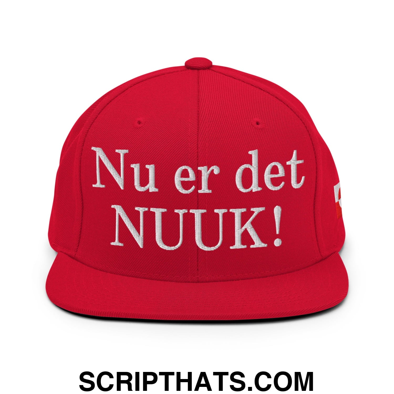 Nu er det NUUK! Greenland Flag Embroidered Flat Bill Brim Snapback Hat Red