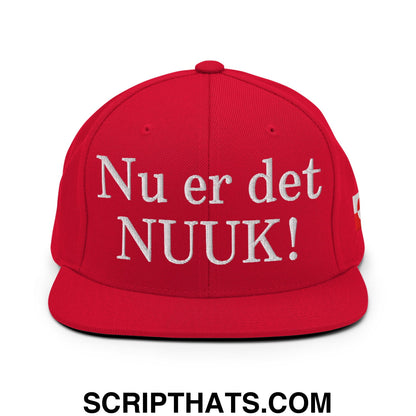 Nu er det NUUK! Greenland Flag Embroidered Flat Bill Brim Snapback Hat Red