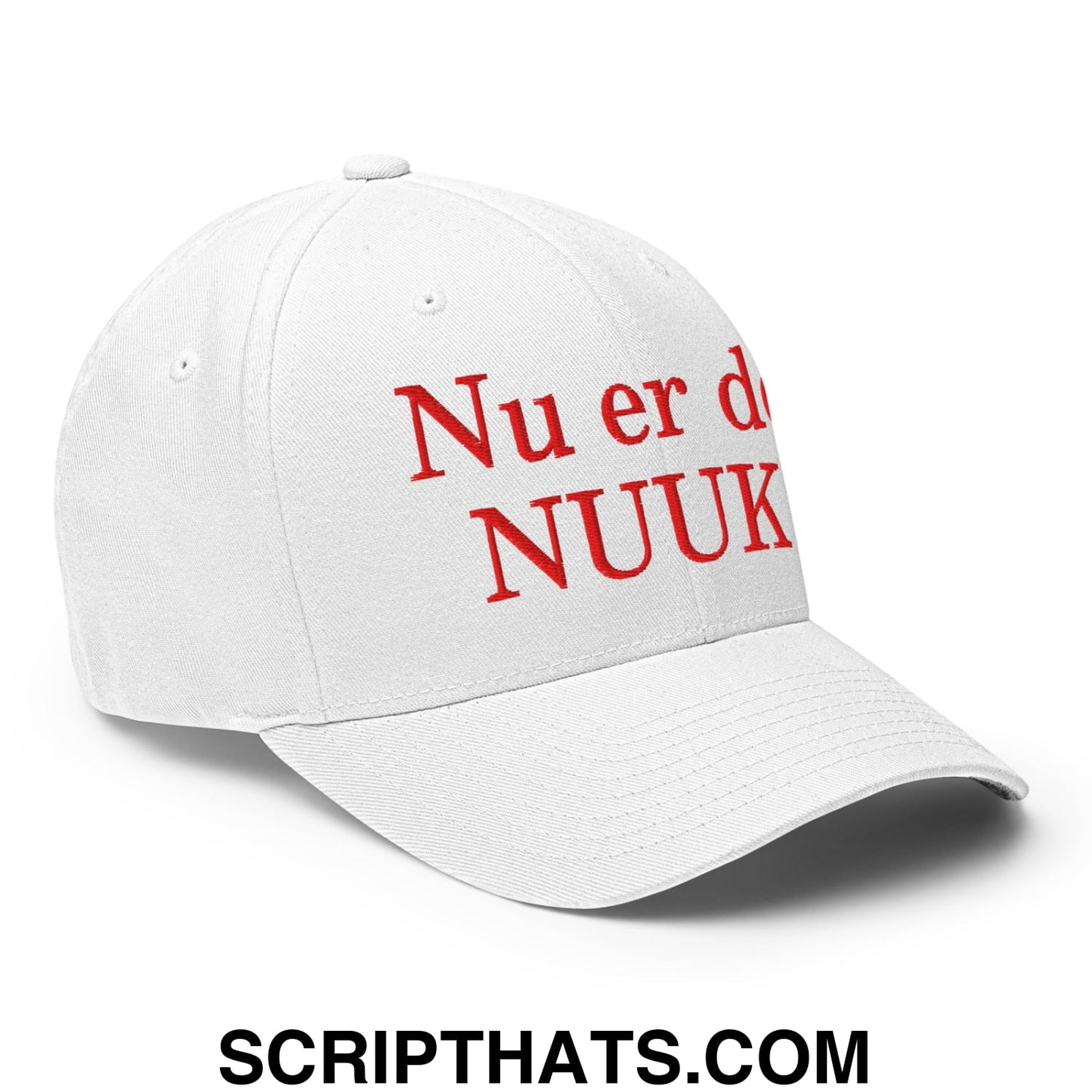 Nu er det NUUK! Greenland Flag Embroidered Stretch Fit Baseball Hat White
