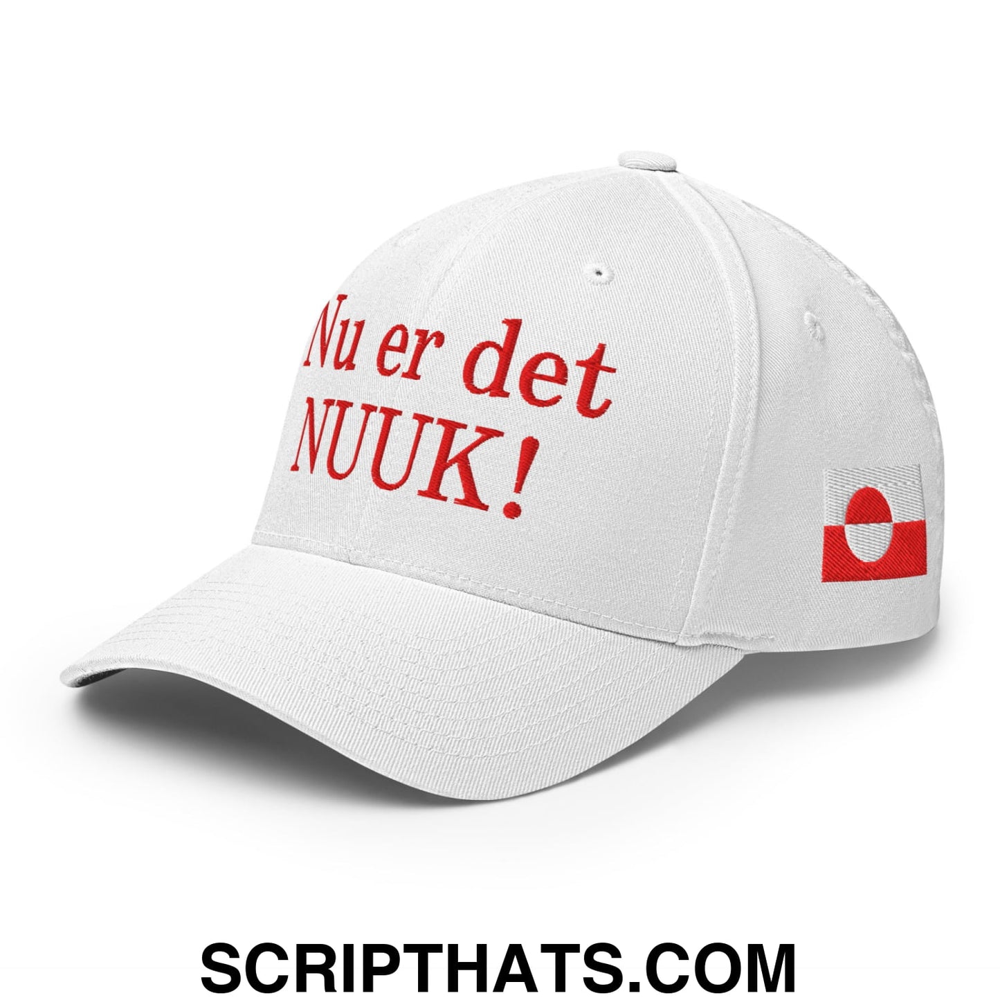 Nu er det NUUK! Greenland Flag Embroidered Stretch Fit Baseball Hat White