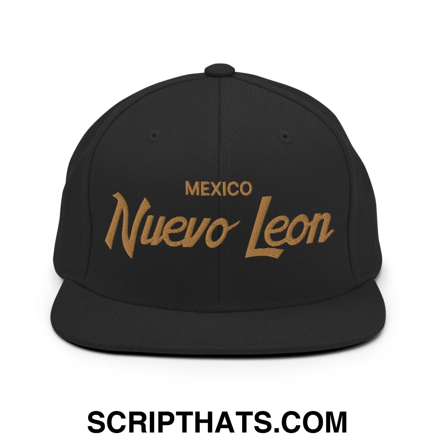 Nuevo Leon Mexico Gold Vintage Sports Script Snapback Hat Black