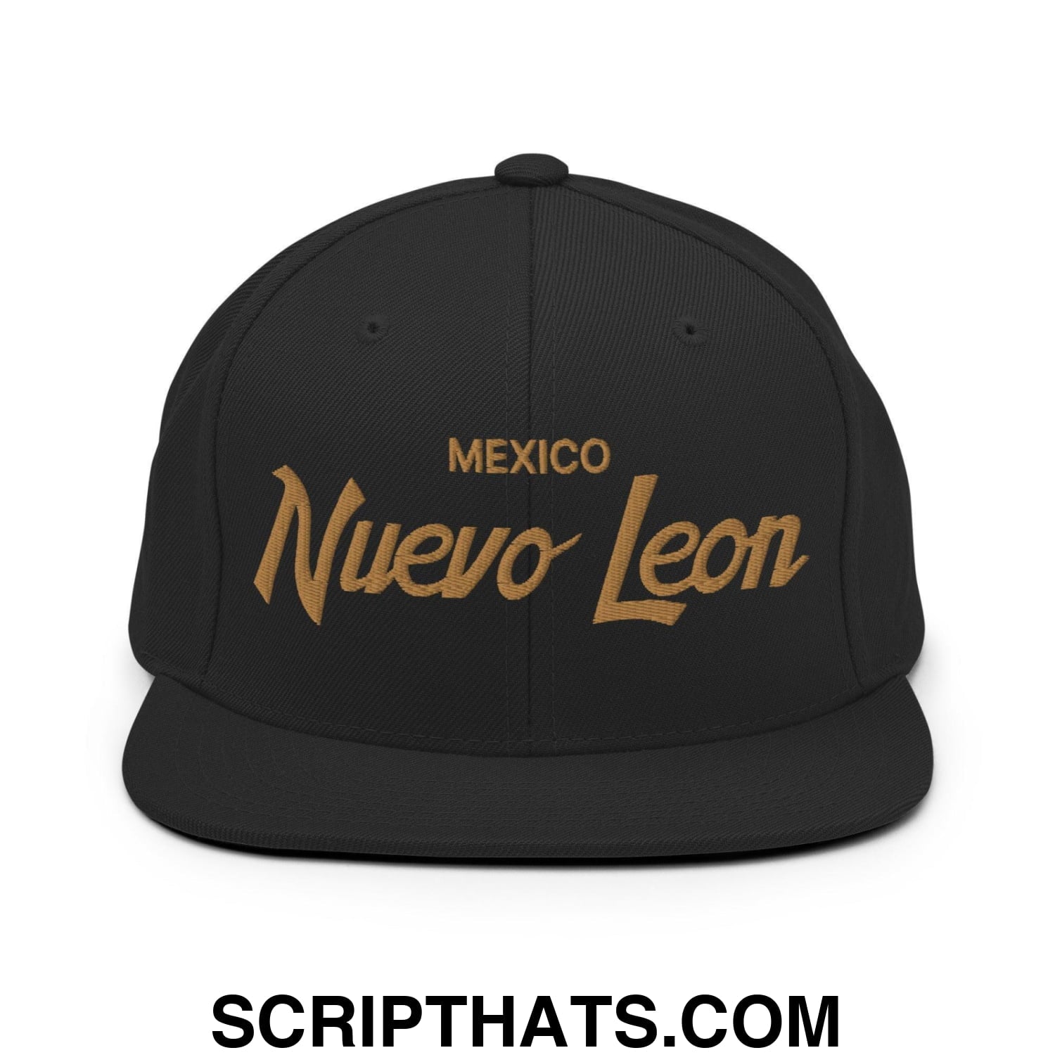 Nuevo Leon Mexico Gold Vintage Sports Script Snapback Hat Black