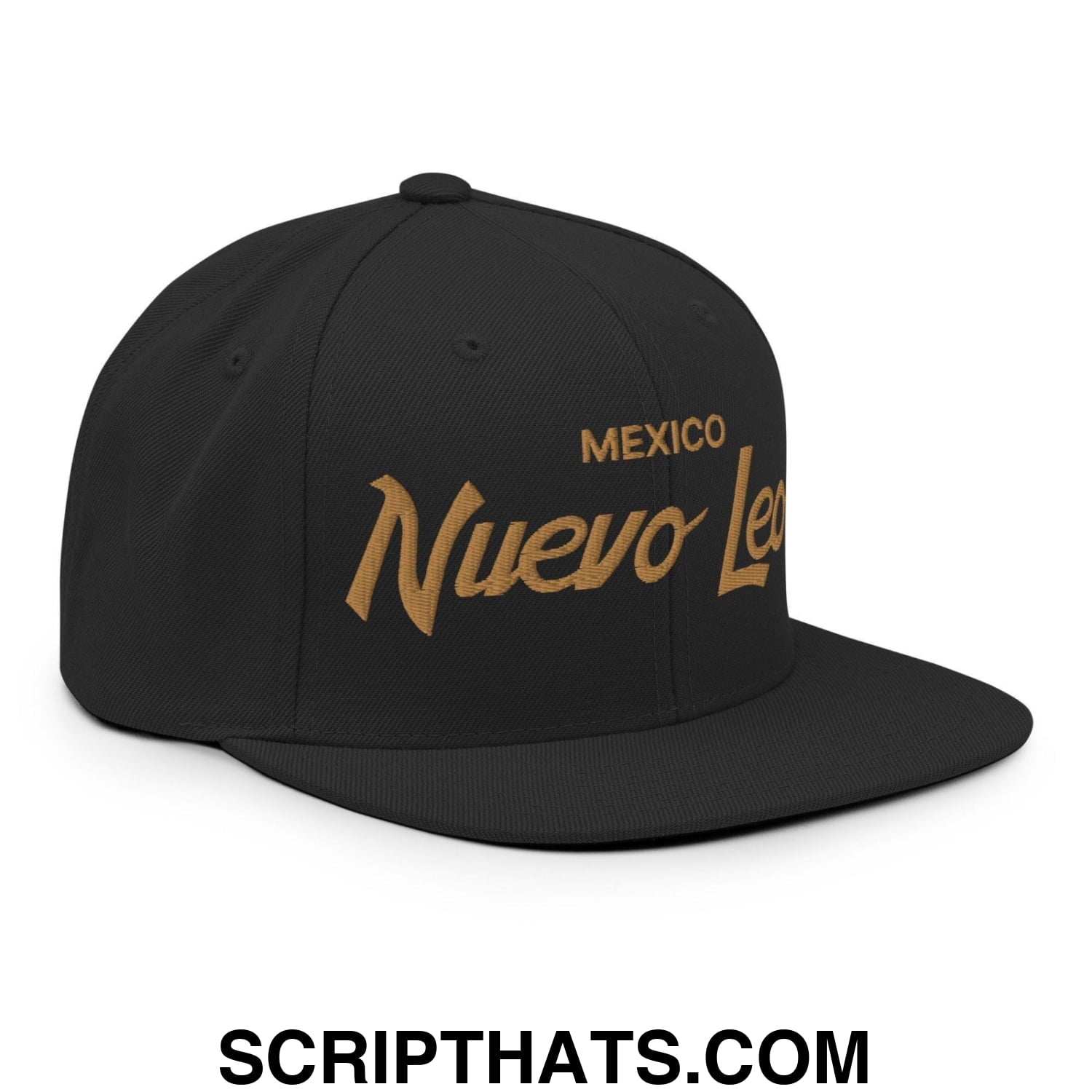 Nuevo Leon Mexico Gold Vintage Sports Script Snapback Hat Black