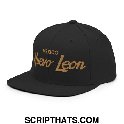 Nuevo Leon Mexico Gold Vintage Sports Script Snapback Hat Black