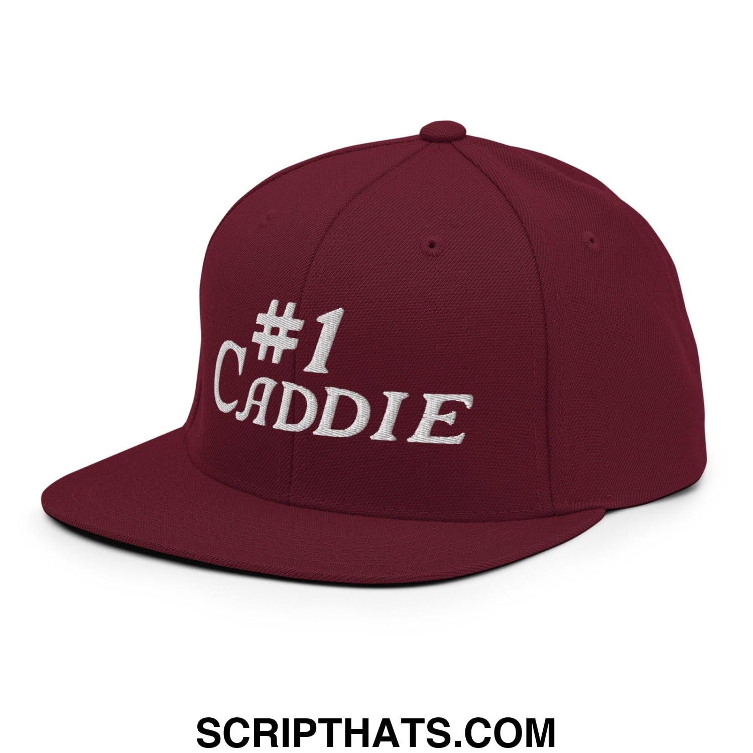 Number 1 Caddie Embroidered Flat Bill Brim Snapback Hat Maroon