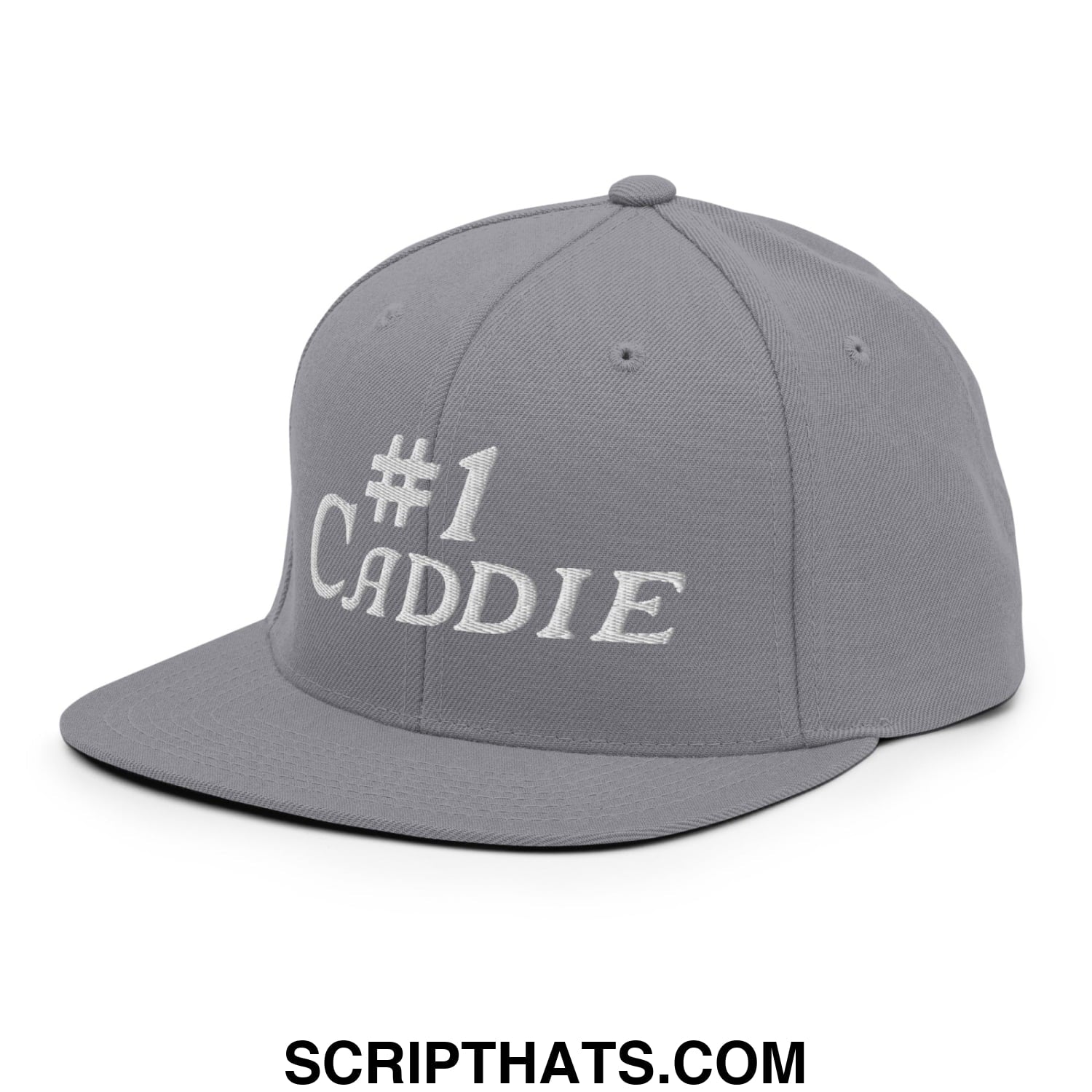 Number 1 Caddie Embroidered Flat Bill Brim Snapback Hat Silver