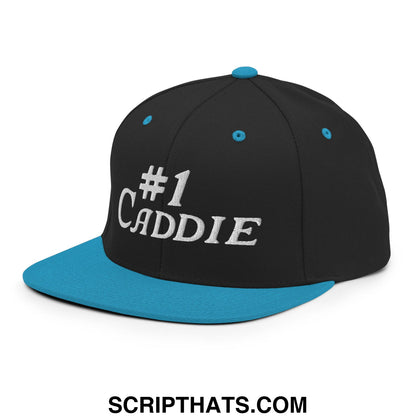Number 1 Caddie Embroidered Flat Bill Brim Snapback Hat Black Teal