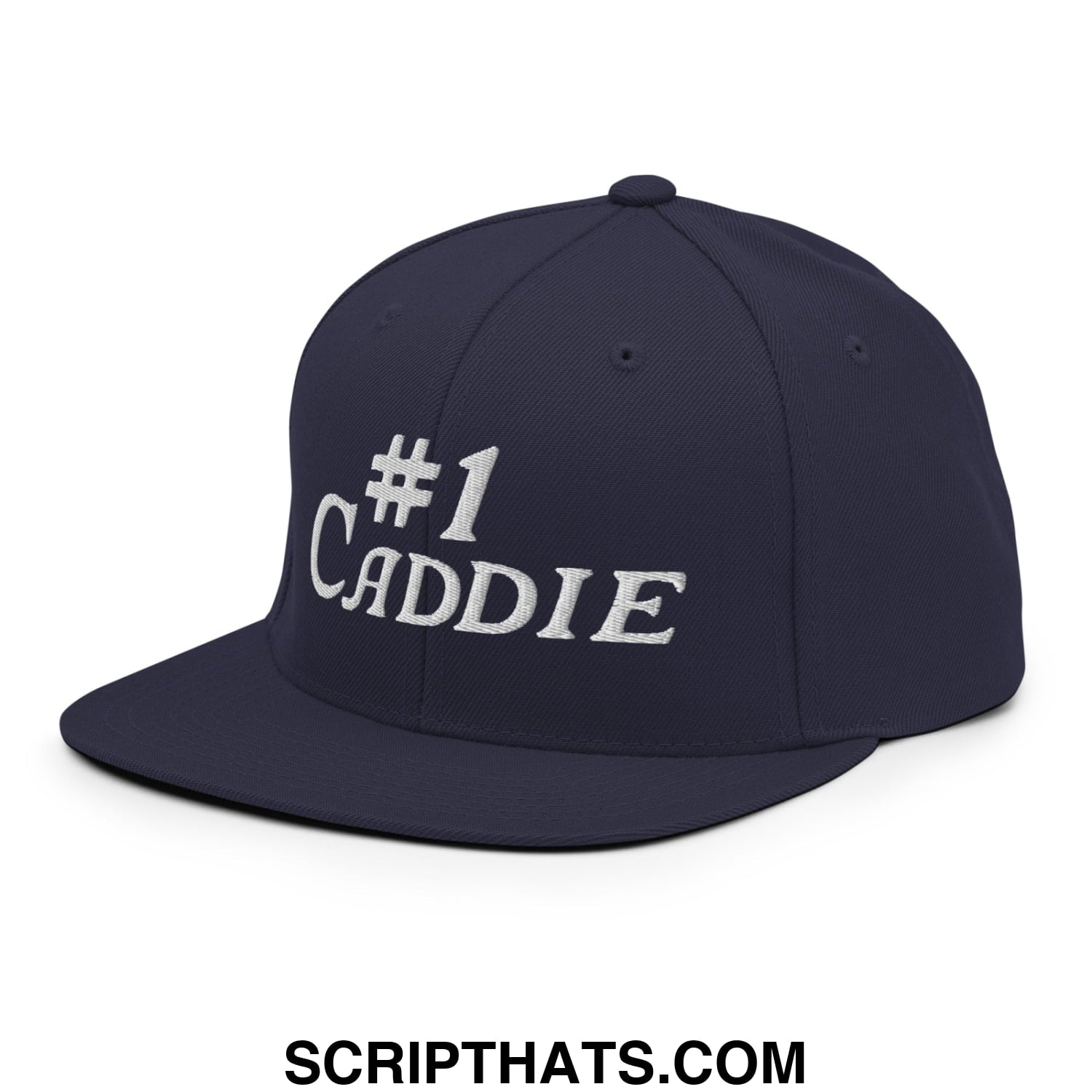 Number 1 Caddie Embroidered Flat Bill Brim Snapback Hat Navy