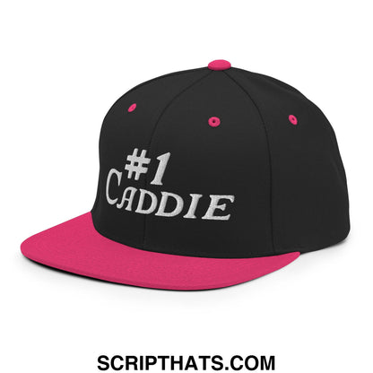 Number 1 Caddie Embroidered Flat Bill Brim Snapback Hat Black Neon Pink