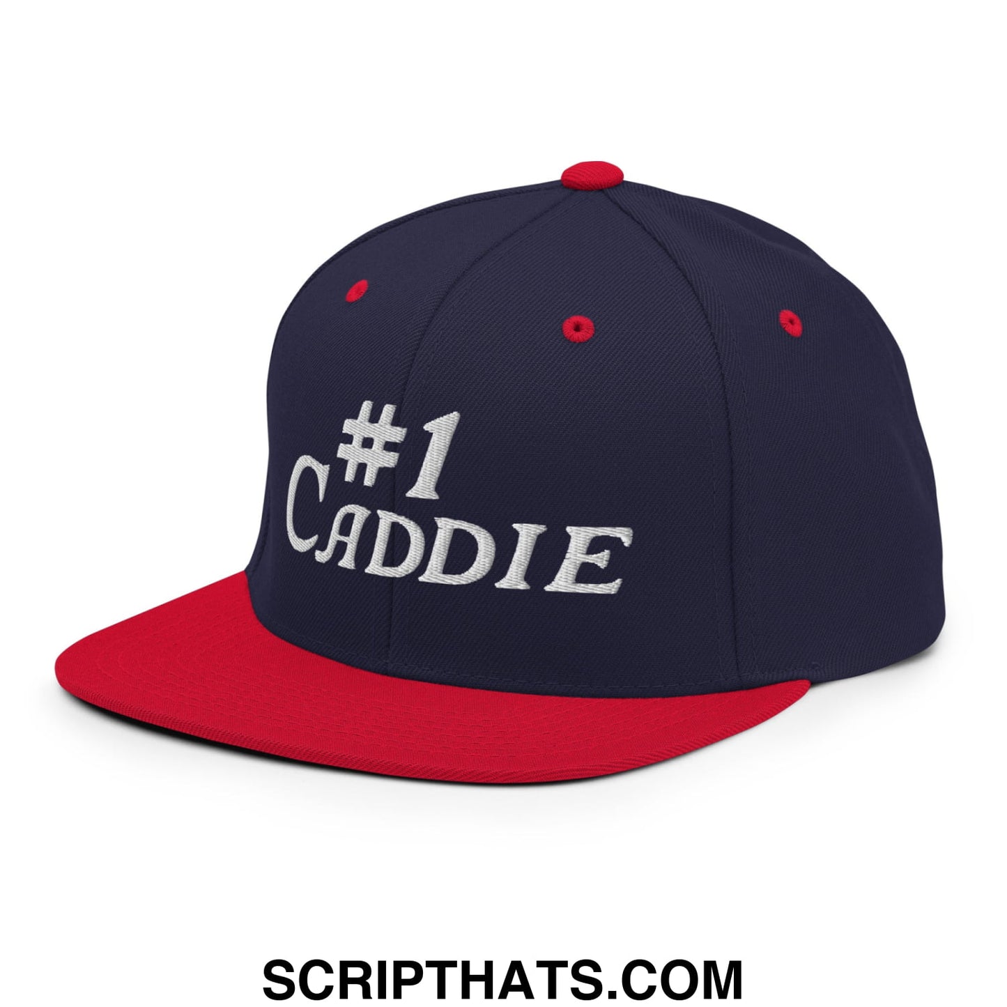 Number 1 Caddie Embroidered Flat Bill Brim Snapback Hat Navy Red