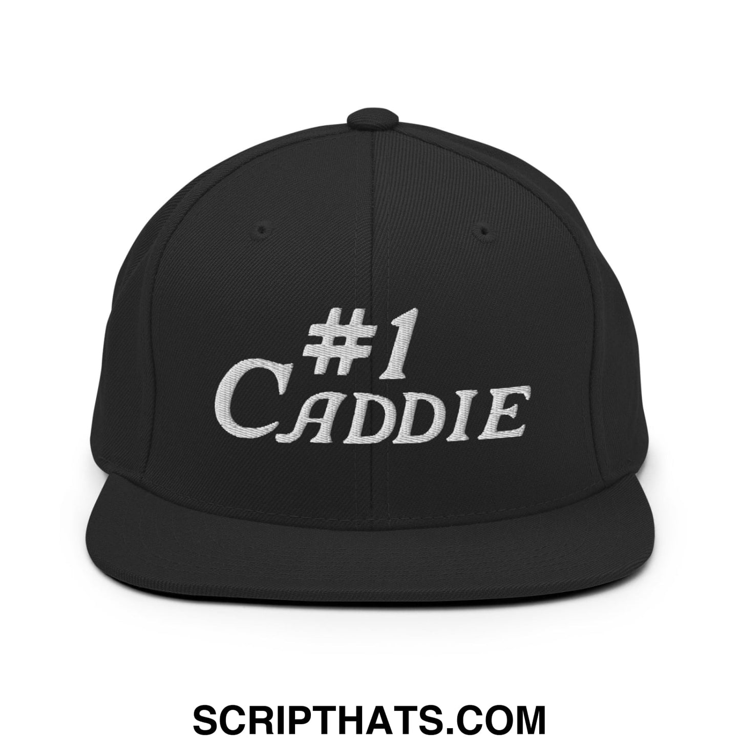 Number 1 Caddie Embroidered Flat Bill Brim Snapback Hat Black