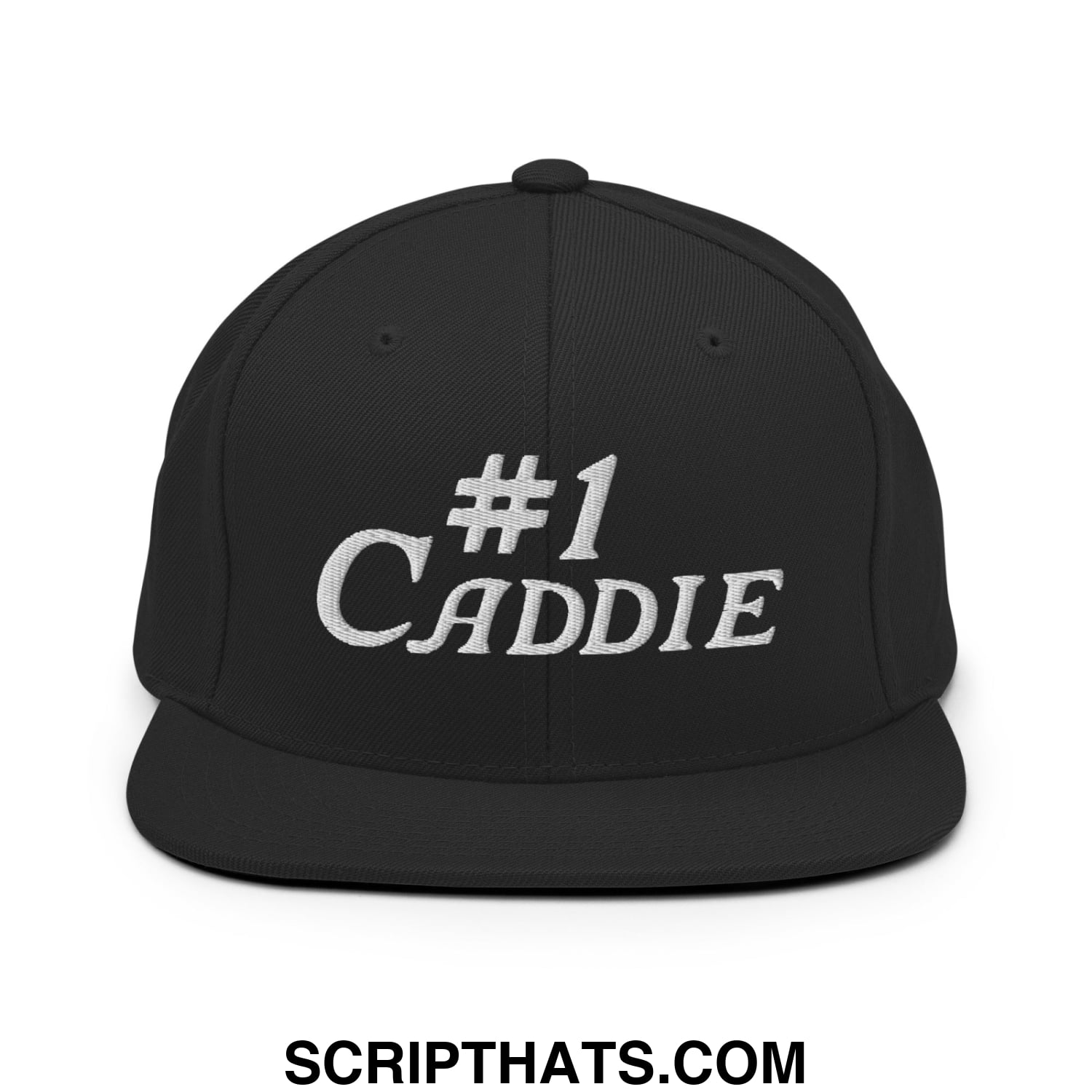 Number 1 Caddie Embroidered Flat Bill Brim Snapback Hat Black