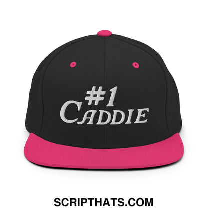 Number 1 Caddie Embroidered Flat Bill Brim Snapback Hat Black Neon Pink