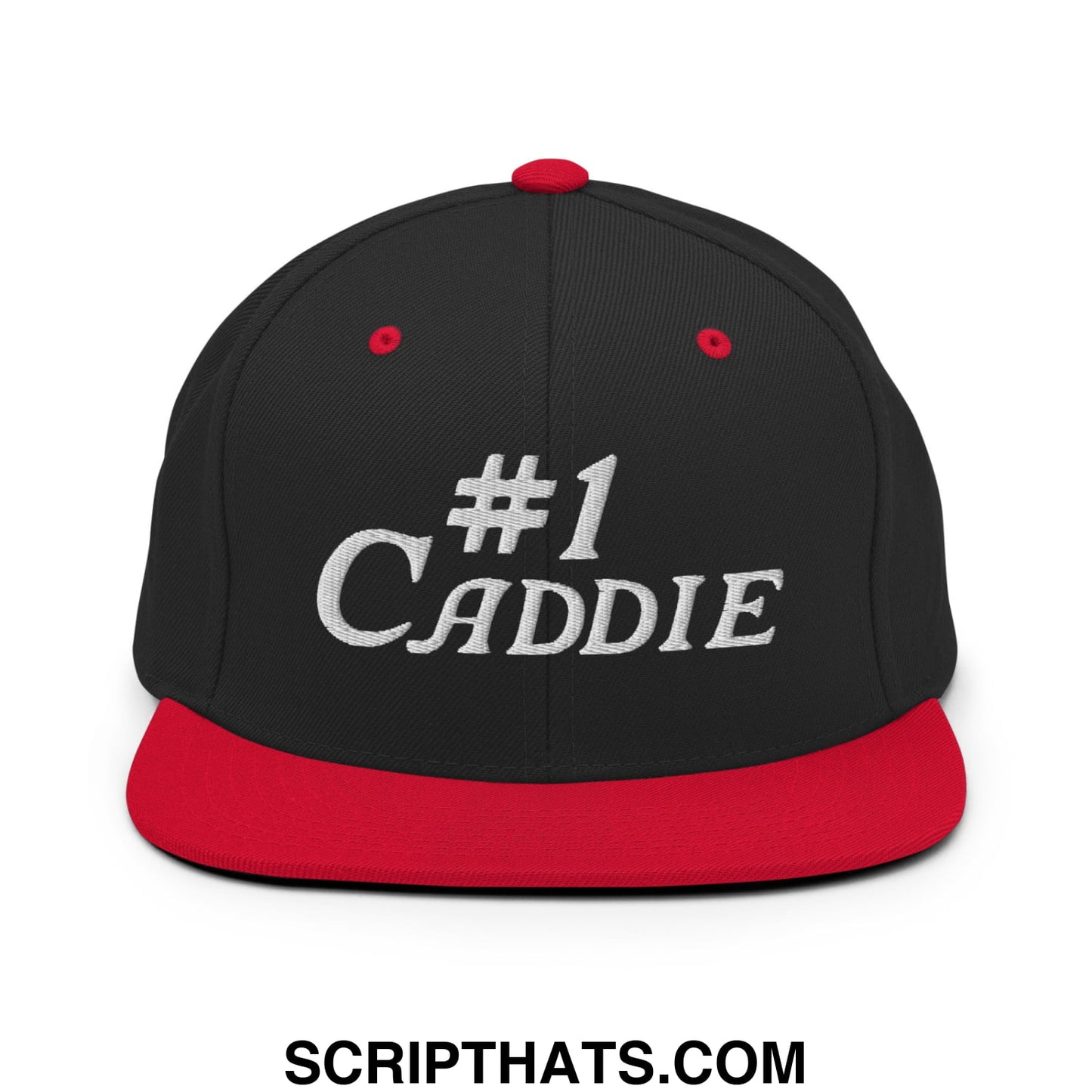 Number 1 Caddie Embroidered Flat Bill Brim Snapback Hat Black Red
