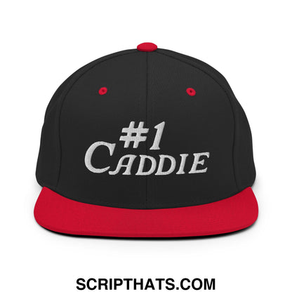 Number 1 Caddie Embroidered Flat Bill Brim Snapback Hat Black Red