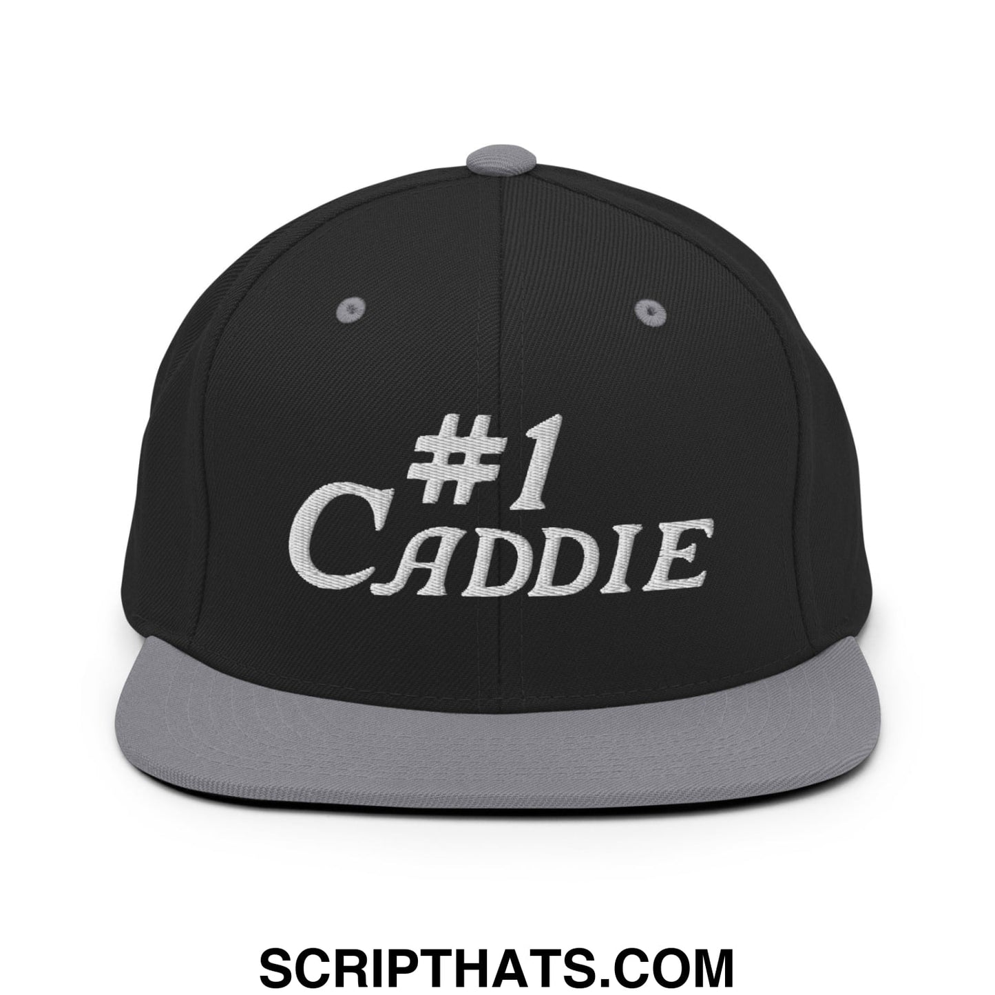 Number 1 Caddie Embroidered Flat Bill Brim Snapback Hat Black Silver