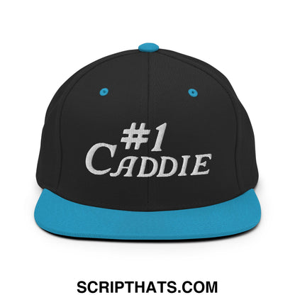 Number 1 Caddie Embroidered Flat Bill Brim Snapback Hat Black Teal