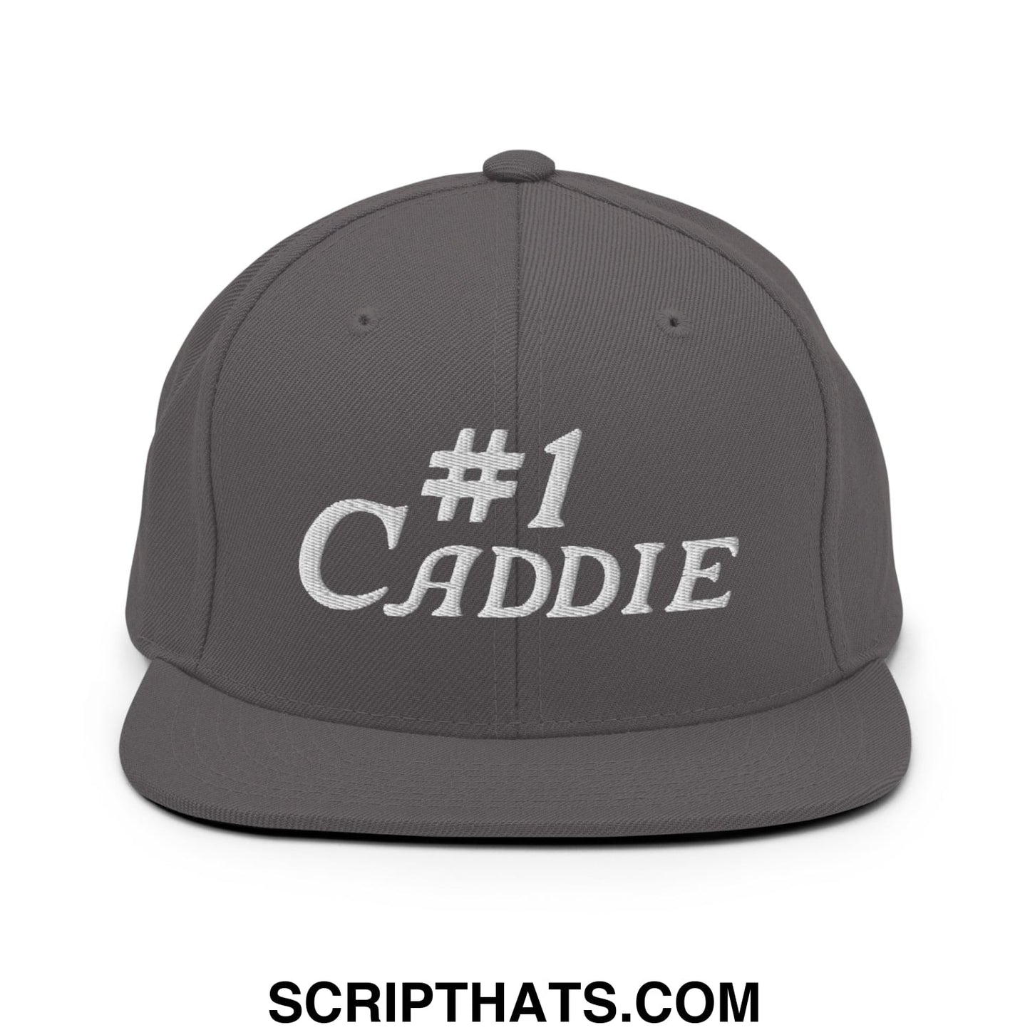 Number 1 Caddie Embroidered Flat Bill Brim Snapback Hat Dark Grey