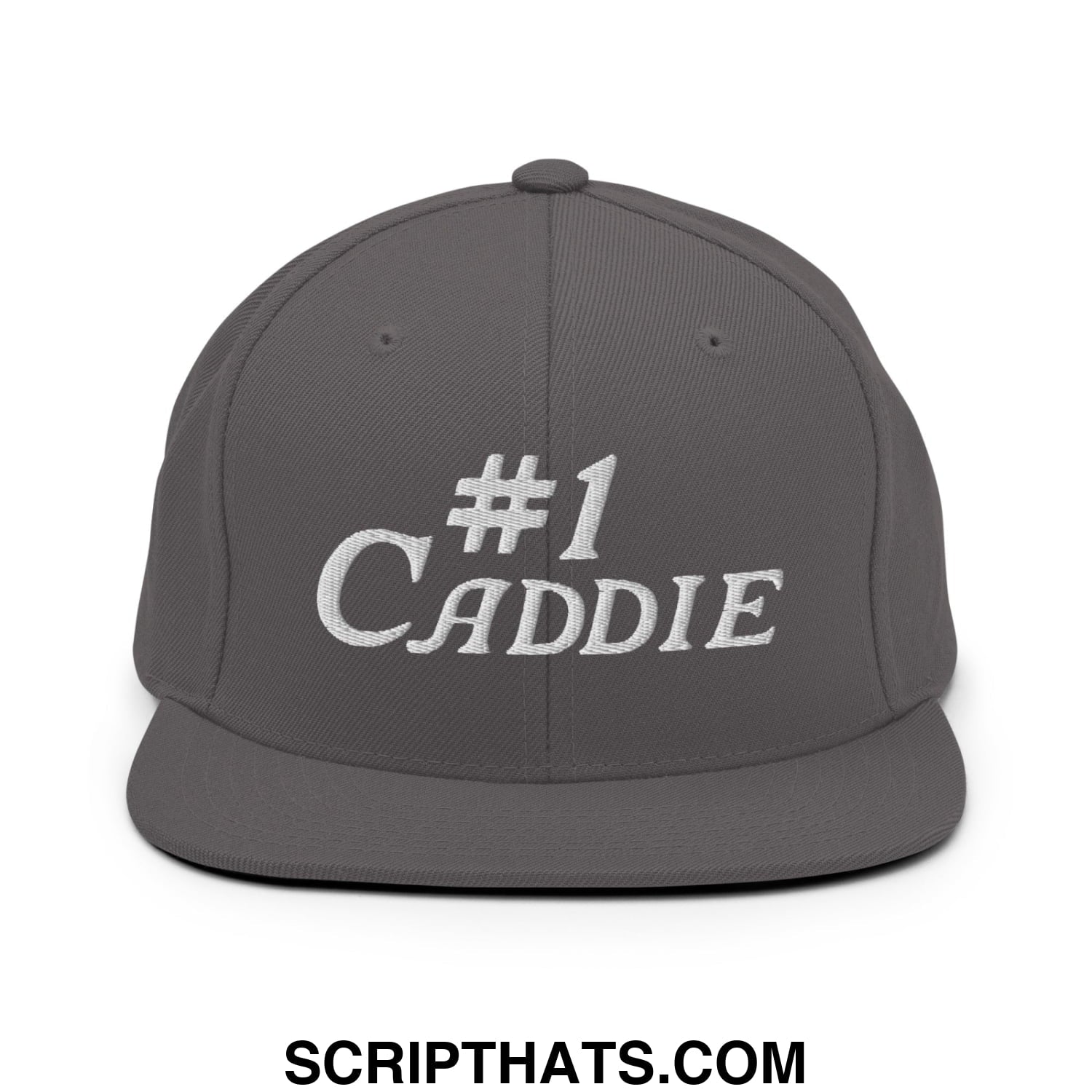 Number 1 Caddie Embroidered Flat Bill Brim Snapback Hat Dark Grey