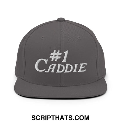 Number 1 Caddie Embroidered Flat Bill Brim Snapback Hat Dark Grey