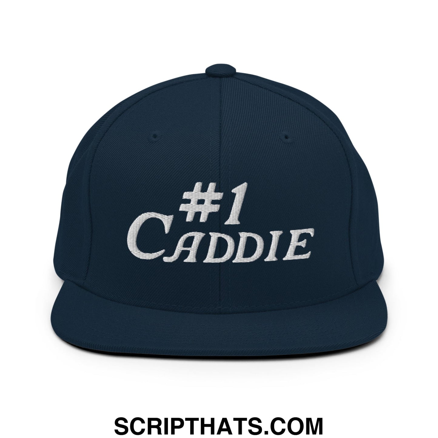 Number 1 Caddie Embroidered Flat Bill Brim Snapback Hat Dark Navy