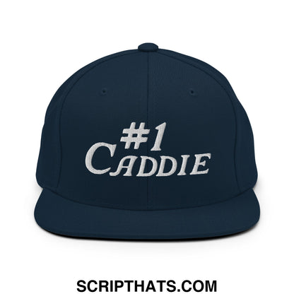 Number 1 Caddie Embroidered Flat Bill Brim Snapback Hat Dark Navy
