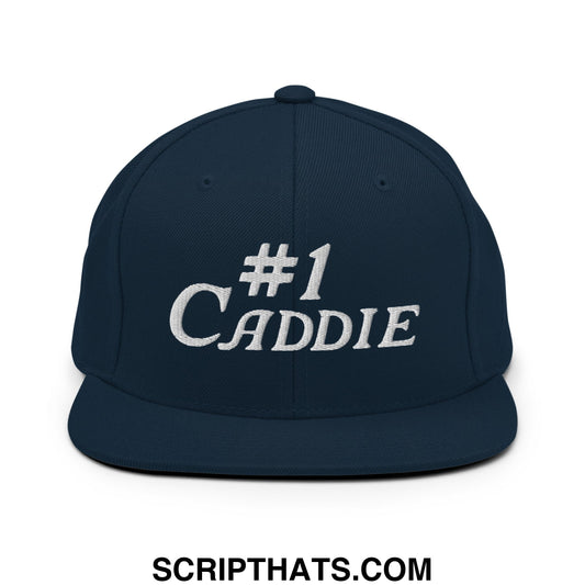 Number 1 Caddie Embroidered Flat Bill Brim Snapback Hat Dark Navy