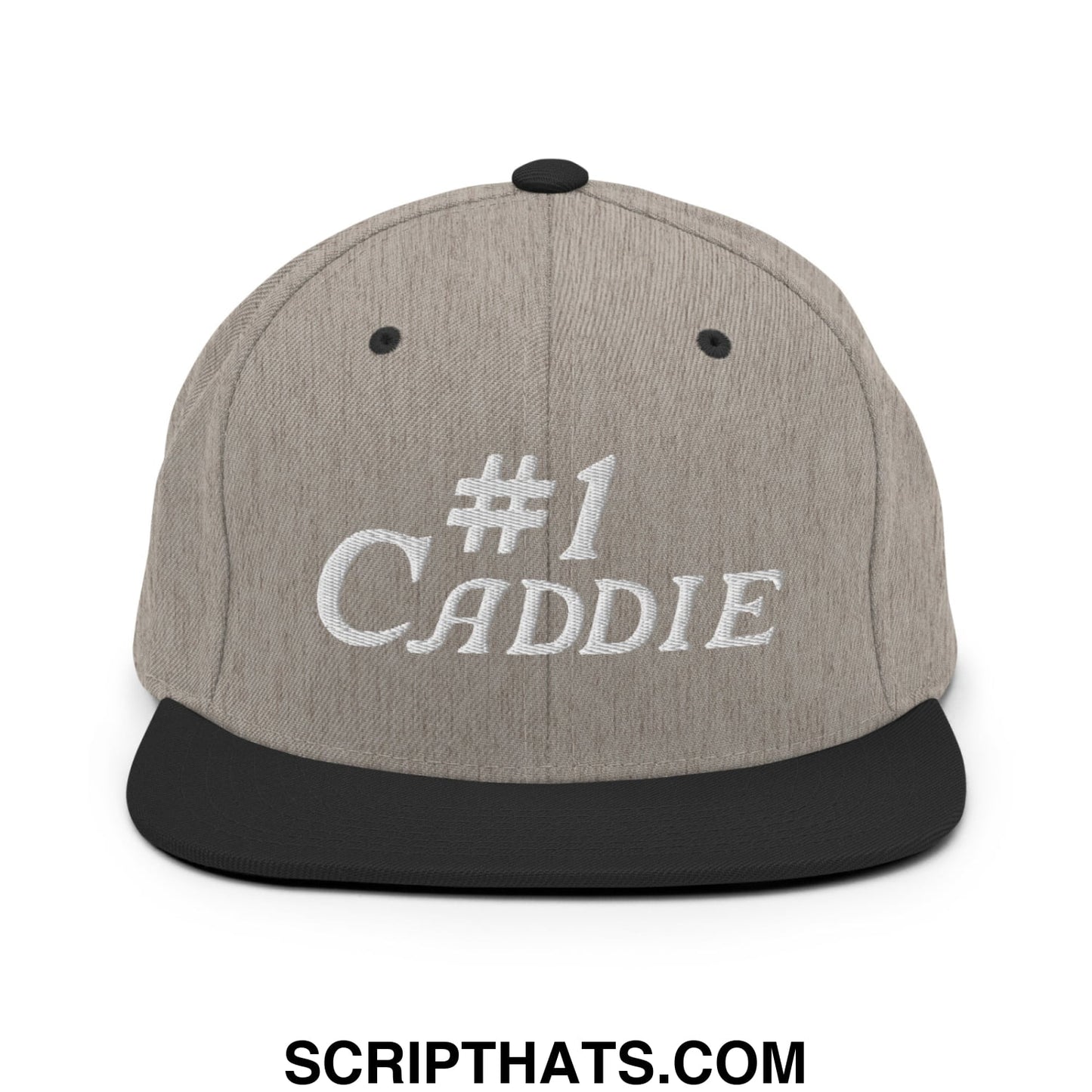 Number 1 Caddie Embroidered Flat Bill Brim Snapback Hat Heather Black