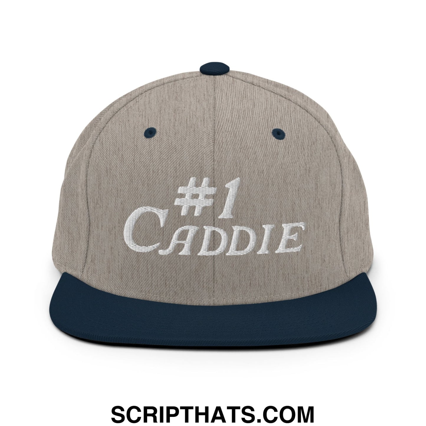 Number 1 Caddie Embroidered Flat Bill Brim Snapback Hat Heather Grey Navy