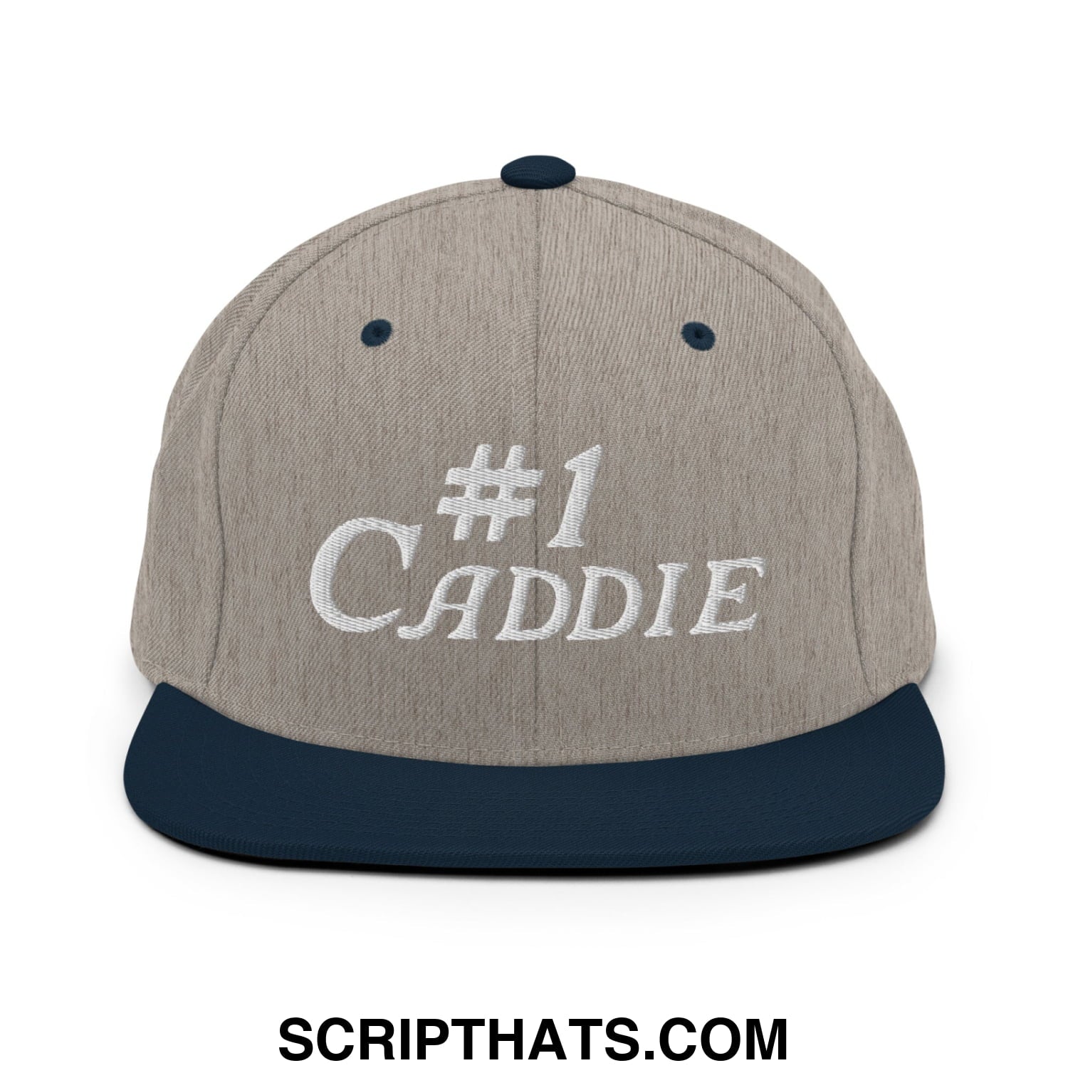 Number 1 Caddie Embroidered Flat Bill Brim Snapback Hat Heather Grey Navy