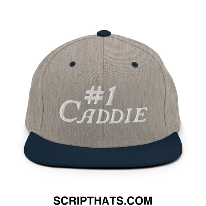 Number 1 Caddie Embroidered Flat Bill Brim Snapback Hat Heather Grey Navy