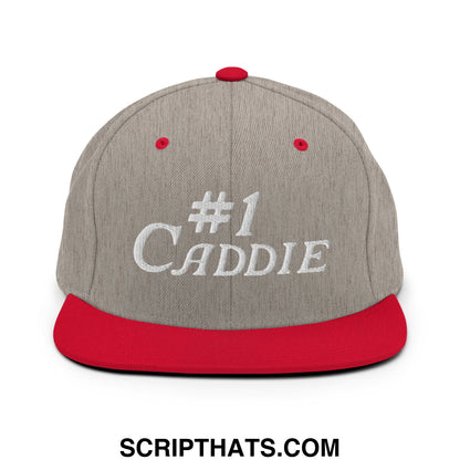 Number 1 Caddie Embroidered Flat Bill Brim Snapback Hat Heather Grey Red