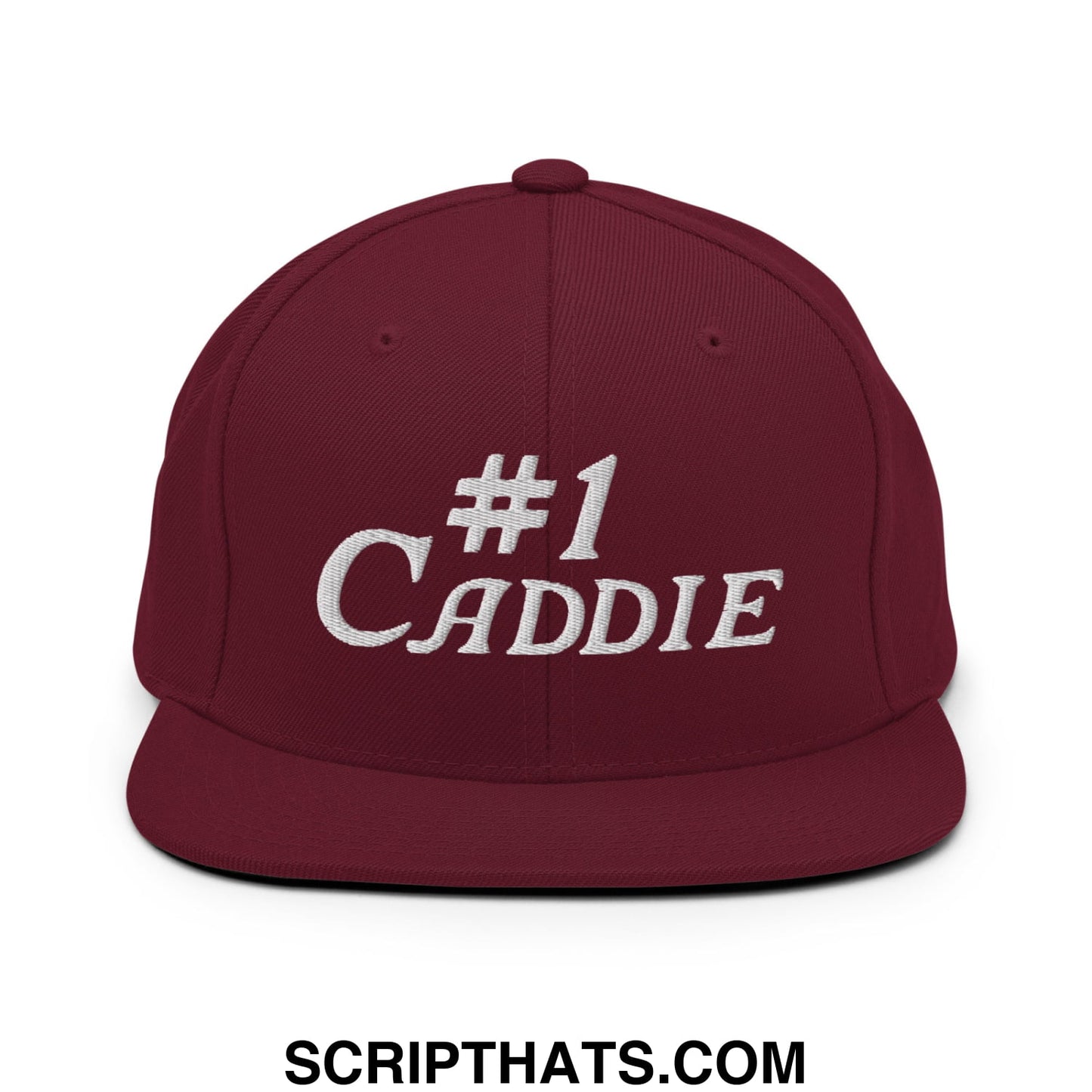 Number 1 Caddie Embroidered Flat Bill Brim Snapback Hat Maroon
