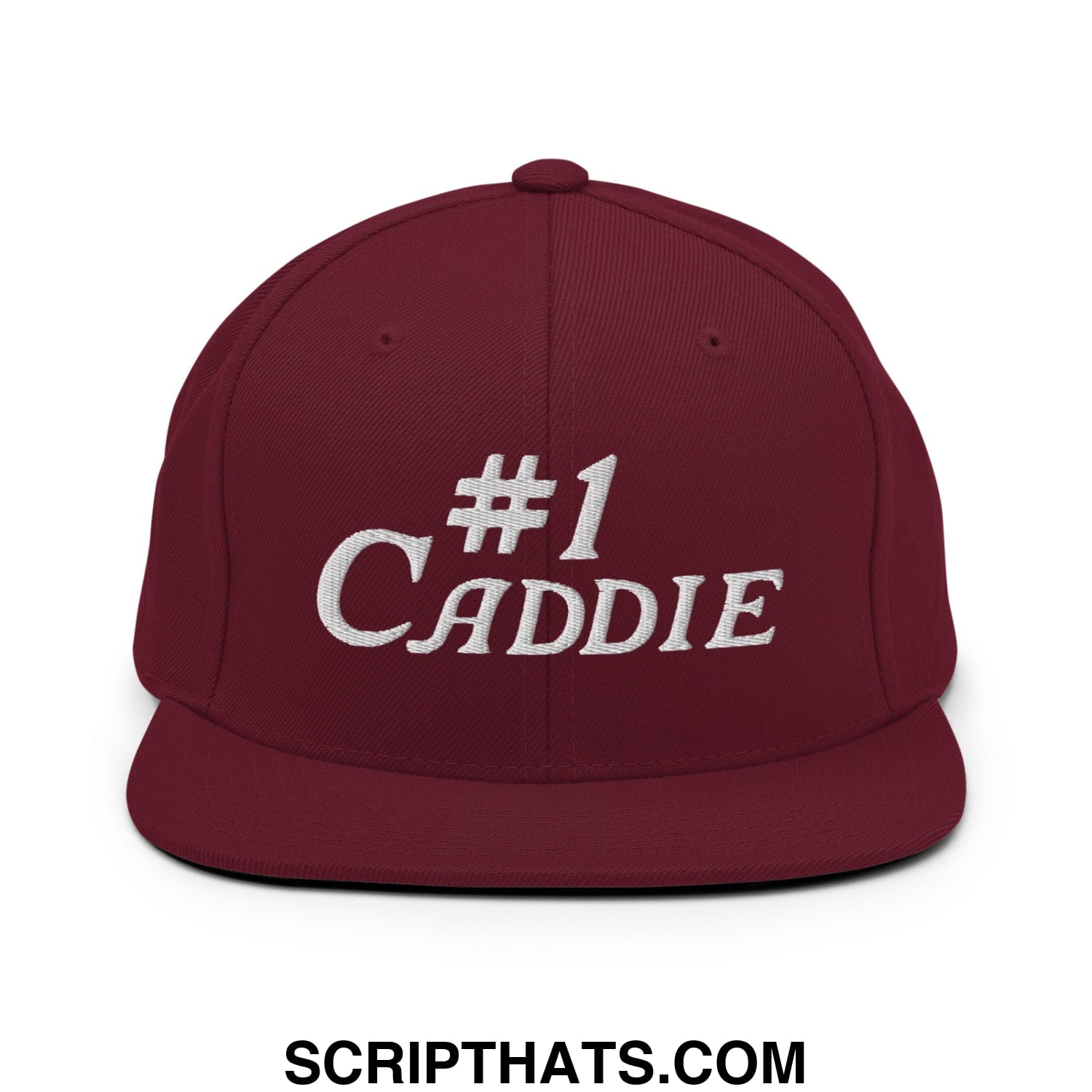Number 1 Caddie Embroidered Flat Bill Brim Snapback Hat Maroon