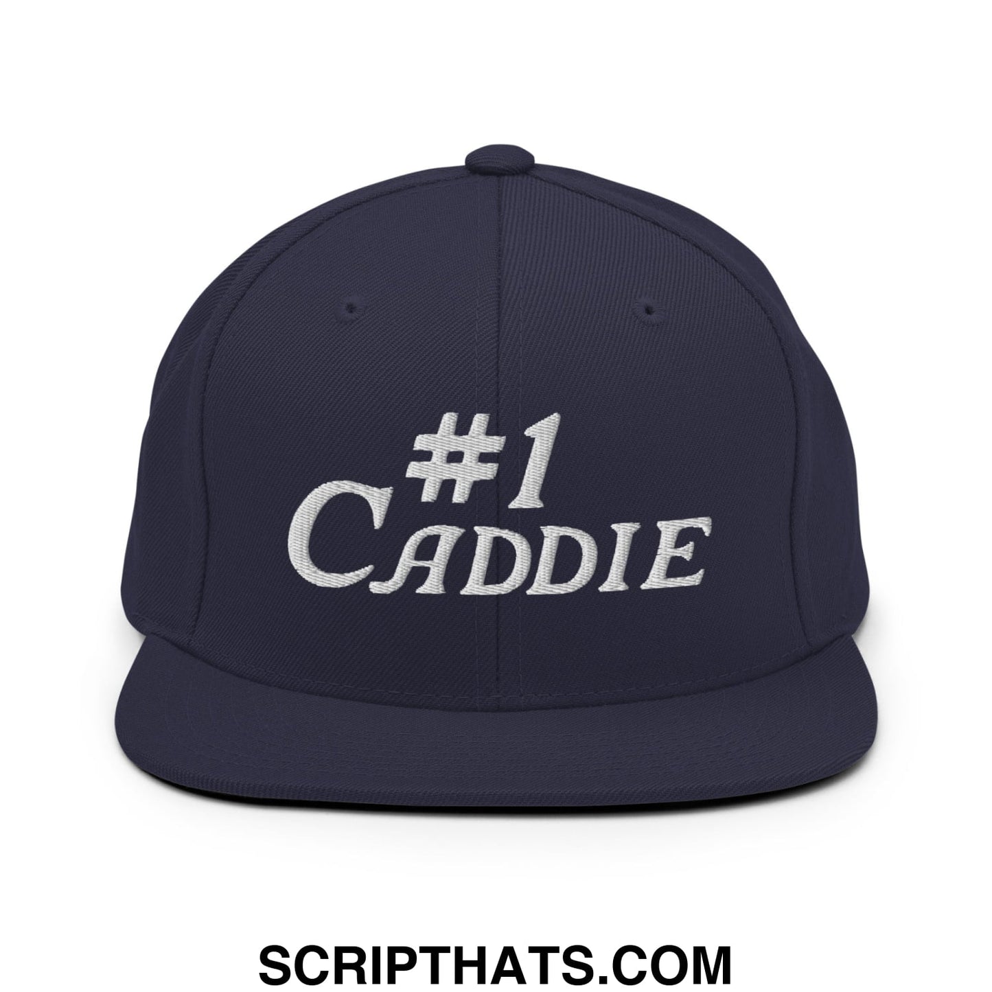 Number 1 Caddie Embroidered Flat Bill Brim Snapback Hat Navy