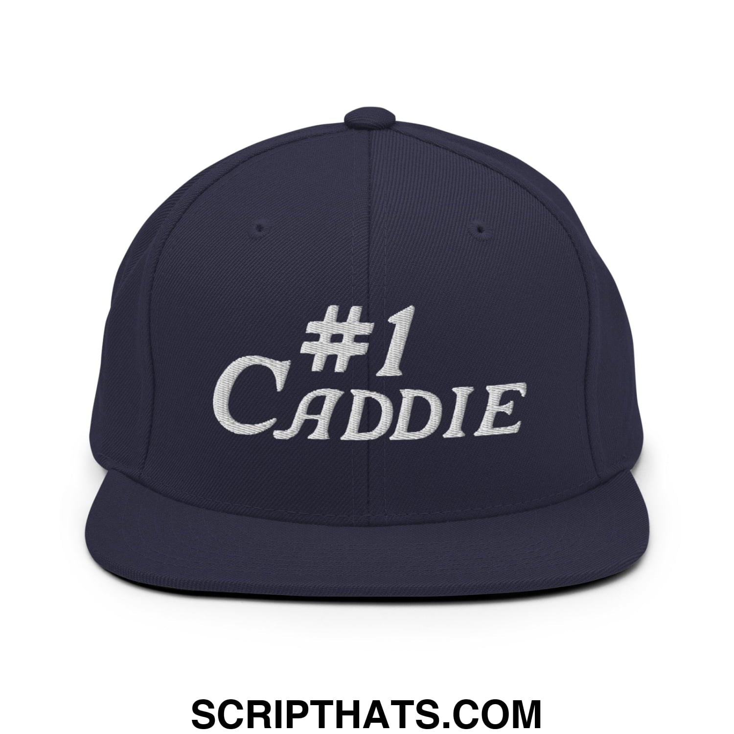 Number 1 Caddie Embroidered Flat Bill Brim Snapback Hat Navy
