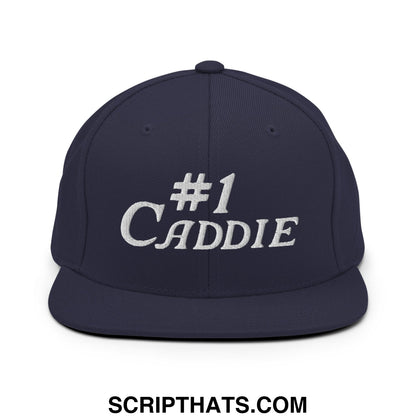 Number 1 Caddie Embroidered Flat Bill Brim Snapback Hat Navy