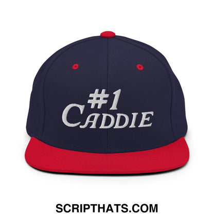 Number 1 Caddie Embroidered Flat Bill Brim Snapback Hat Navy Red
