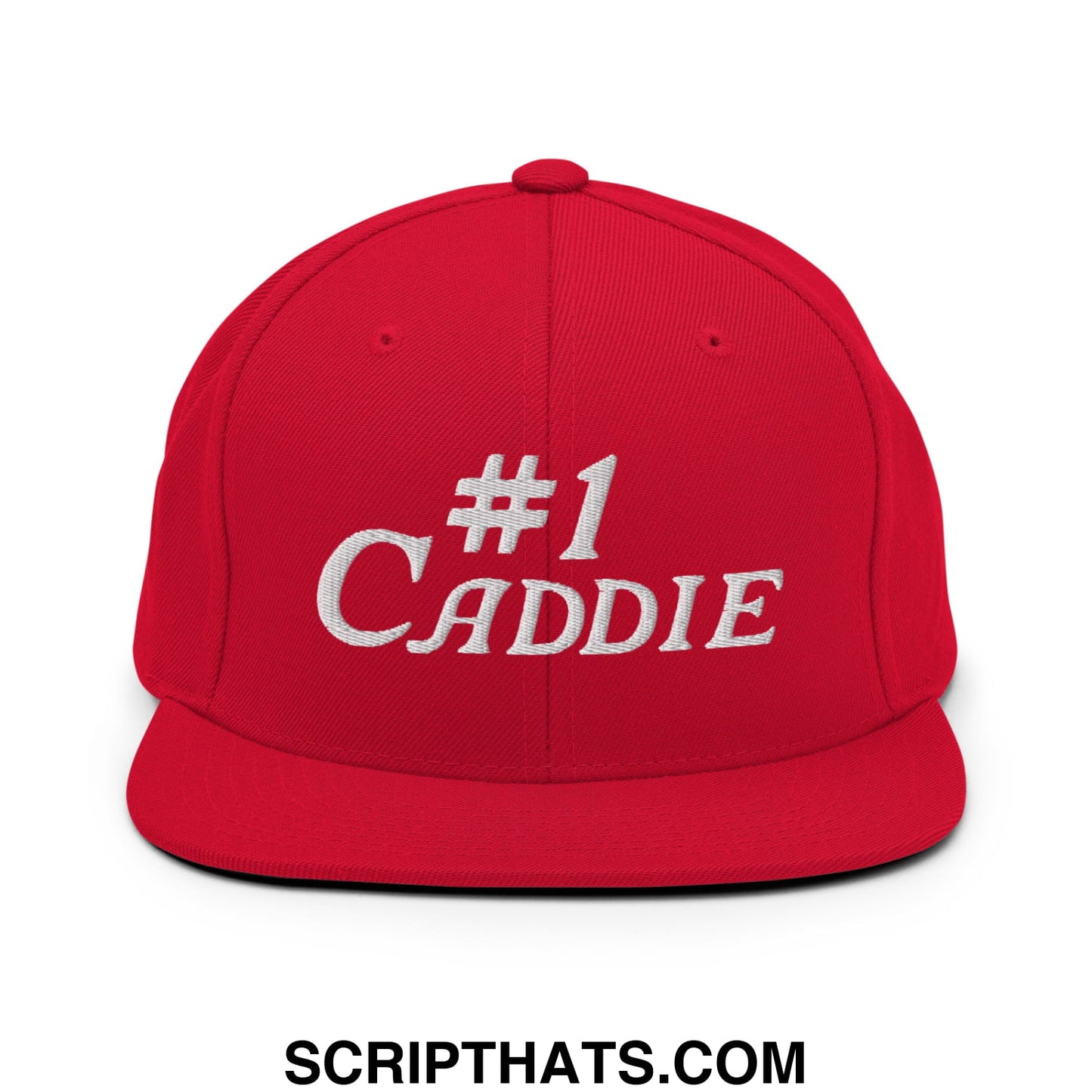 Number 1 Caddie Embroidered Flat Bill Brim Snapback Hat Red
