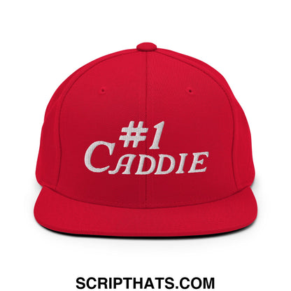 Number 1 Caddie Embroidered Flat Bill Brim Snapback Hat Red