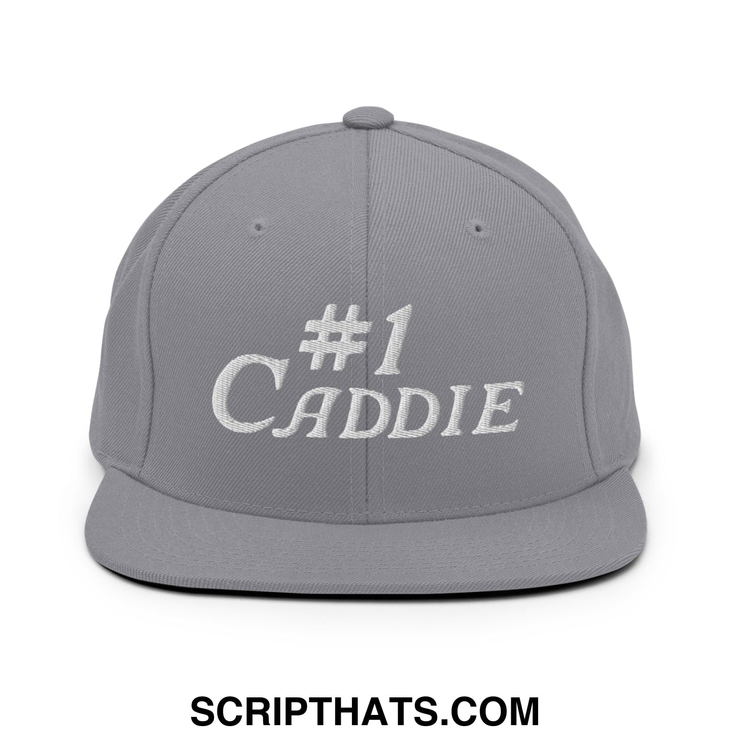 Number 1 Caddie Embroidered Flat Bill Brim Snapback Hat Silver