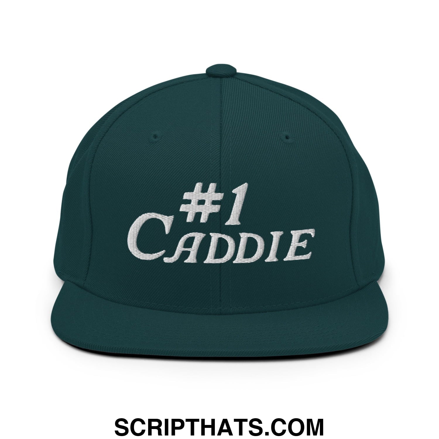 Number 1 Caddie Embroidered Flat Bill Brim Snapback Hat Spruce