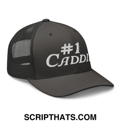 Number 1 Caddie Embroidered Mesh Trucker Hat Charcoal