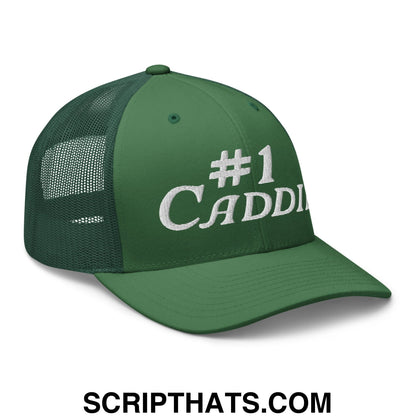 Number 1 Caddie Embroidered Mesh Trucker Hat Evergreen