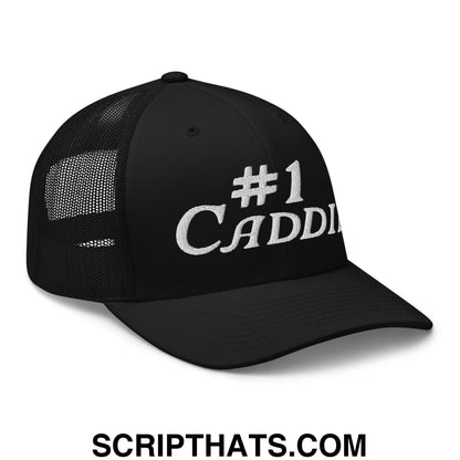 Number 1 Caddie Embroidered Mesh Trucker Hat Black