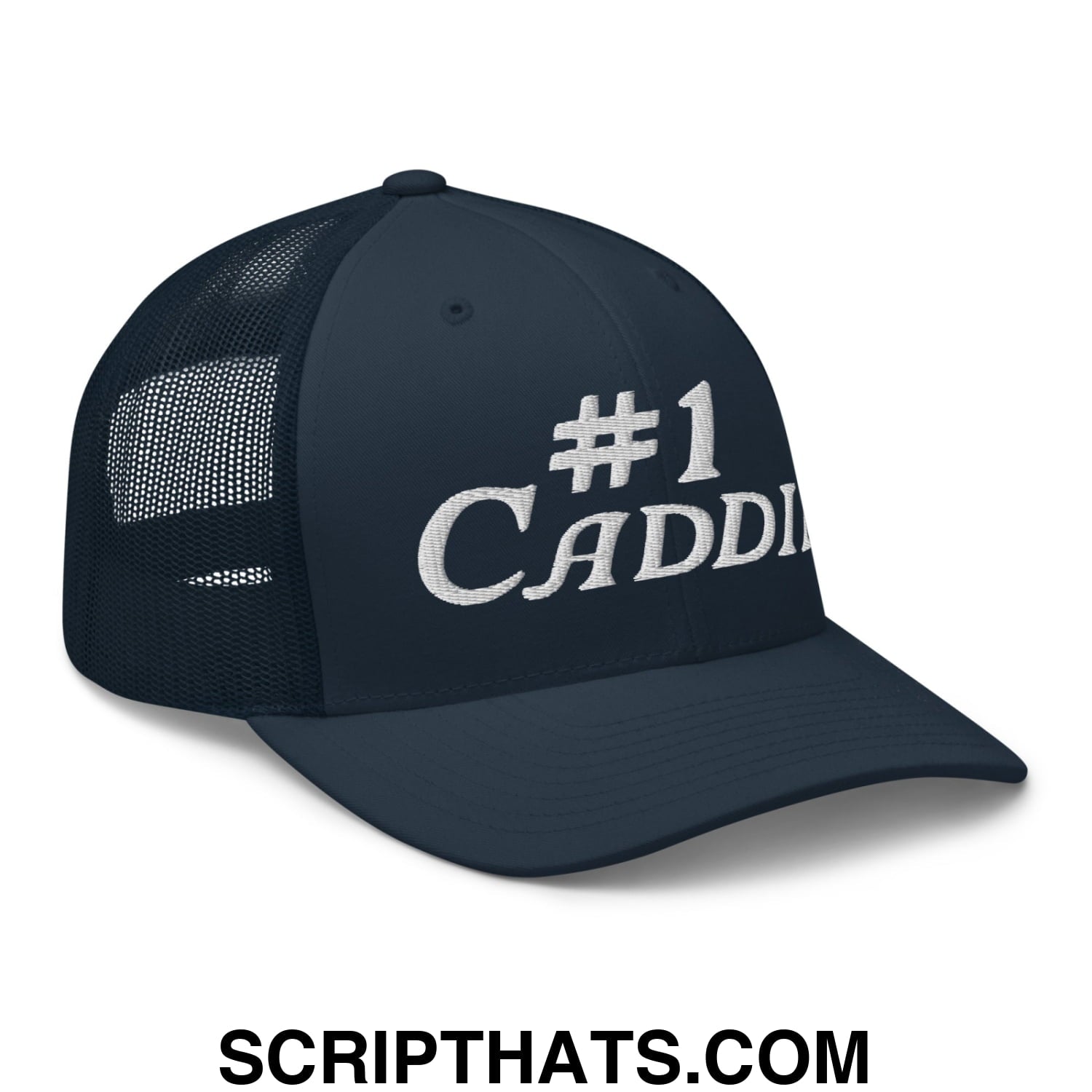 Number 1 Caddie Embroidered Mesh Trucker Hat Navy