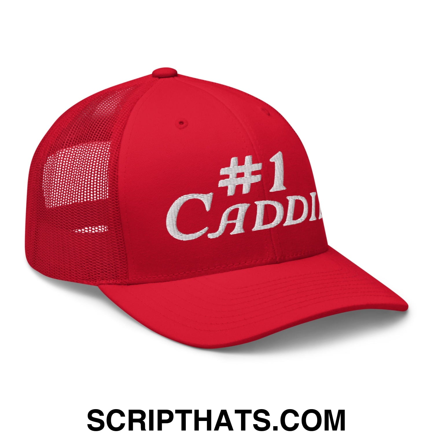 Number 1 Caddie Embroidered Mesh Trucker Hat Red