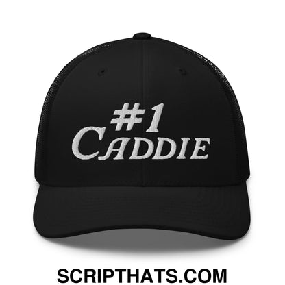 Number 1 Caddie Embroidered Mesh Trucker Hat Black